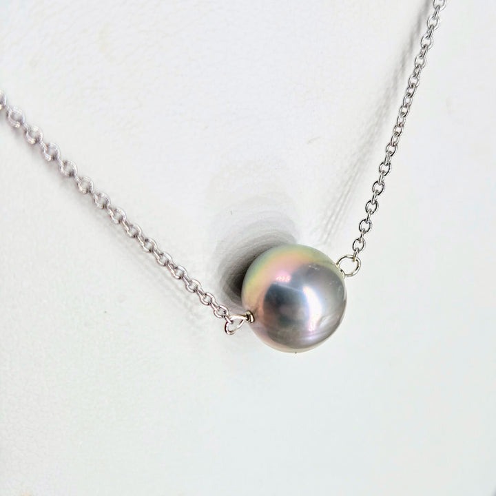 "'Floating' Pearl" Pendant Necklace - Pearl, Anti-tarnish Sterling
