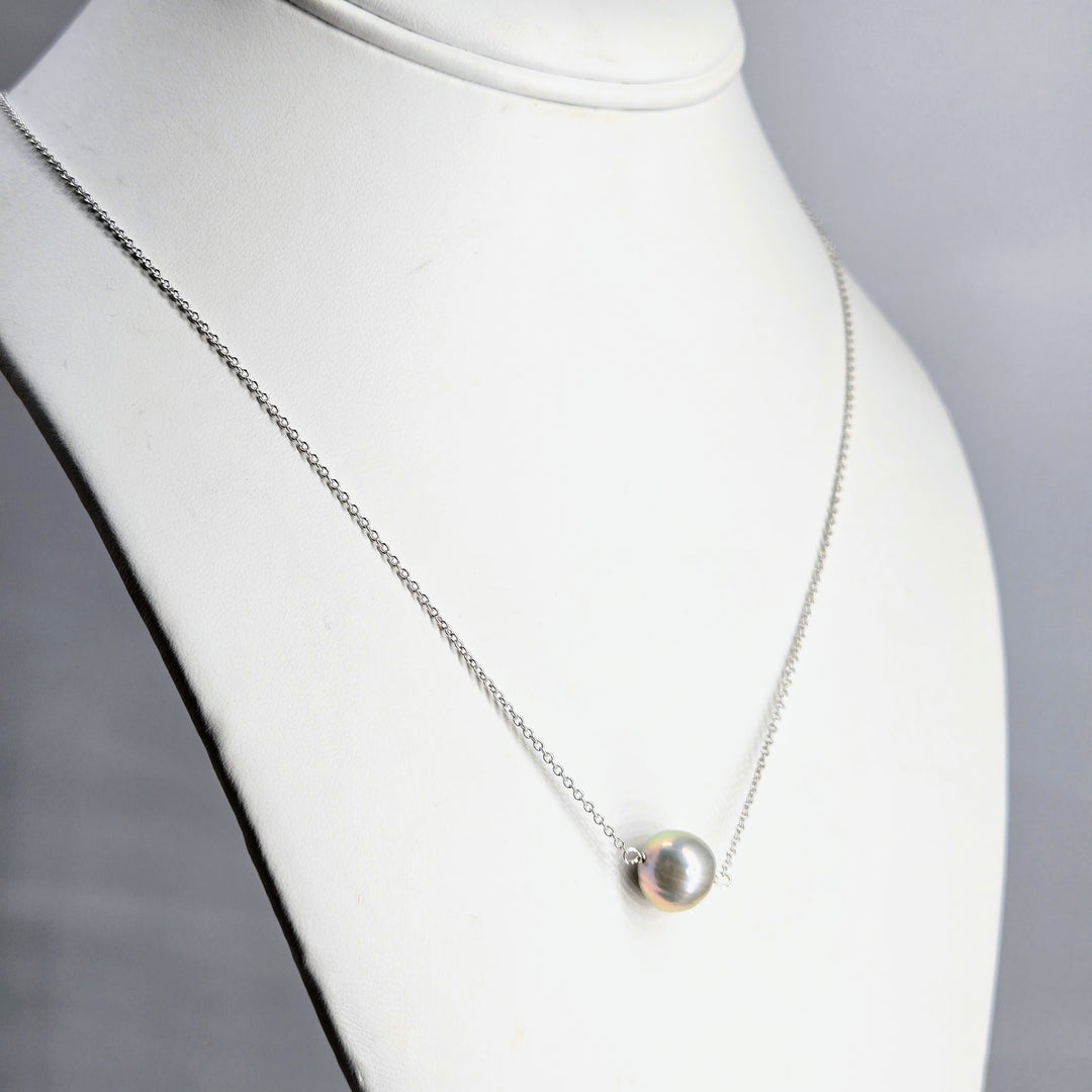 "'Floating' Pearl" Pendant Necklace - Pearl, Anti-tarnish Sterling
