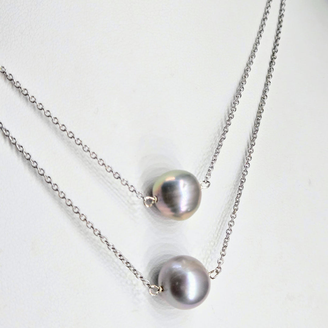 "'Floating' Pearl" Pendant Necklace - Pearl, Anti-tarnish Sterling