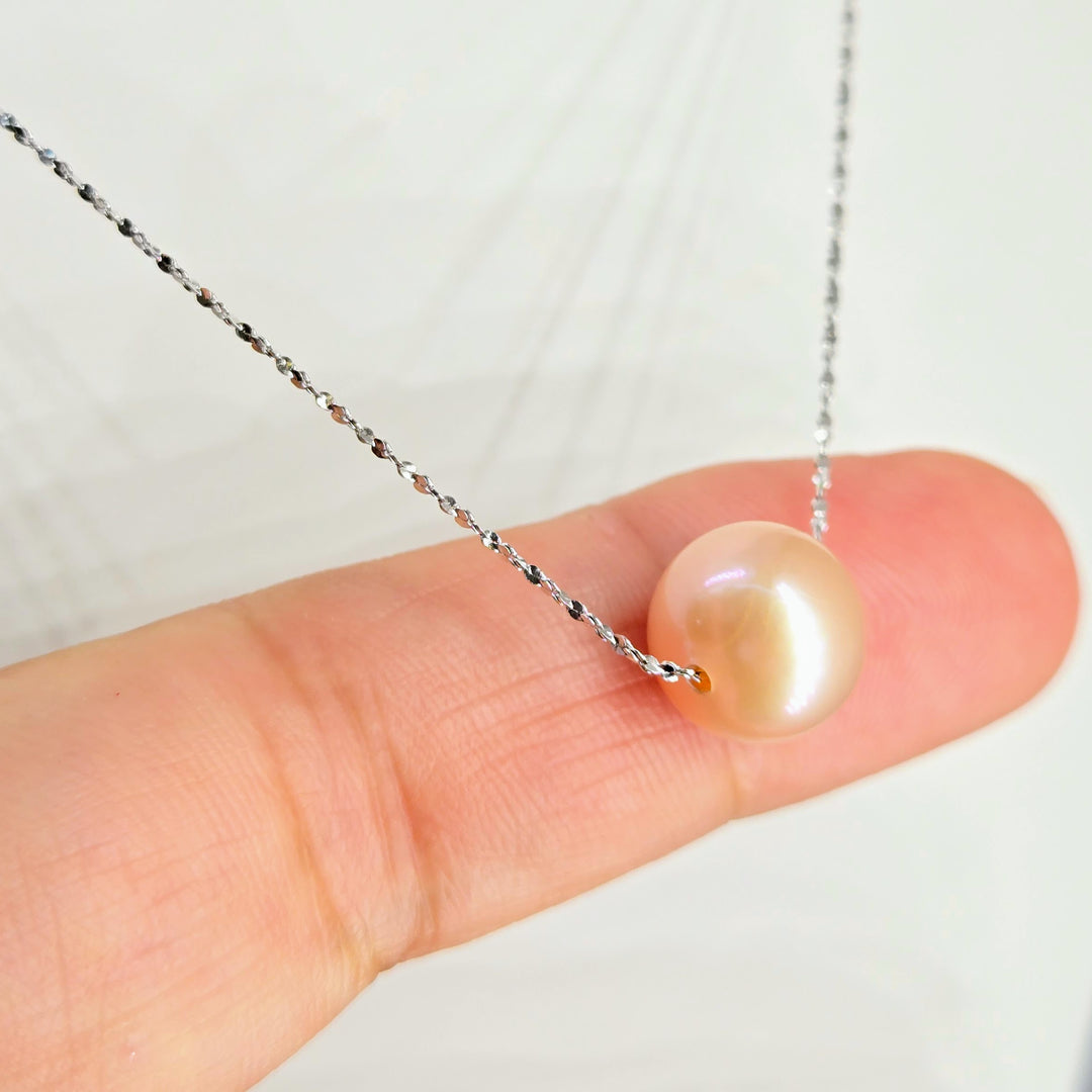 "'Floating' Pearl" Pendant Necklace - Pearl, Anti-tarnish Sterling