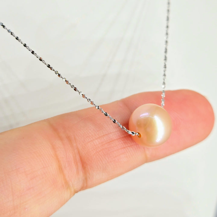 "'Floating' Pearl" Pendant Necklace - Pearl, Anti-tarnish Sterling