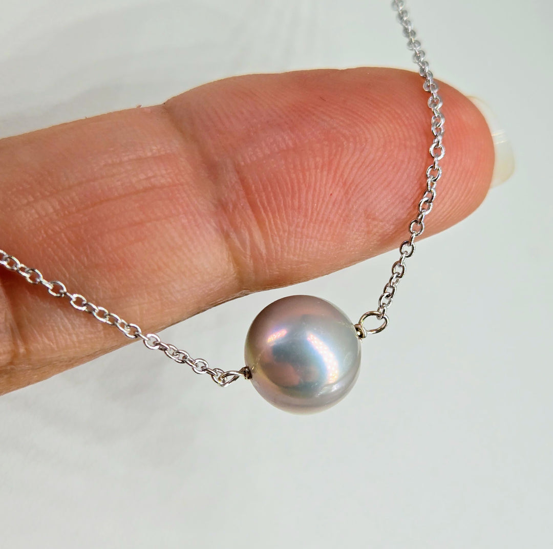 "'Floating' Pearl" Pendant Necklace - Pearl, Anti-tarnish Sterling