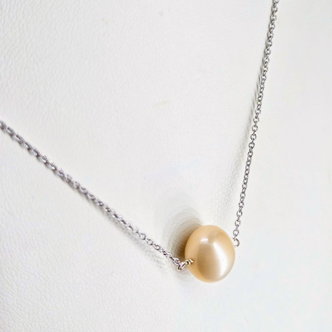 "'Floating' Pearl" Pendant Necklace - Pearl, Anti-tarnish Sterling