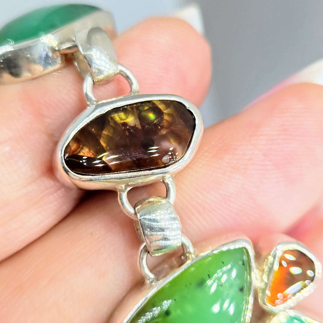 "Carmel Apple" Bracelet - Chrysoprase, Fire Agate, Pearl, Sterling