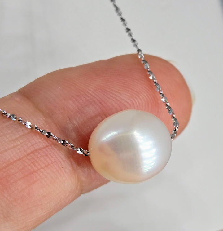 "'Floating' Pearl" Pendant Necklace - Pearl, Anti-tarnish Sterling