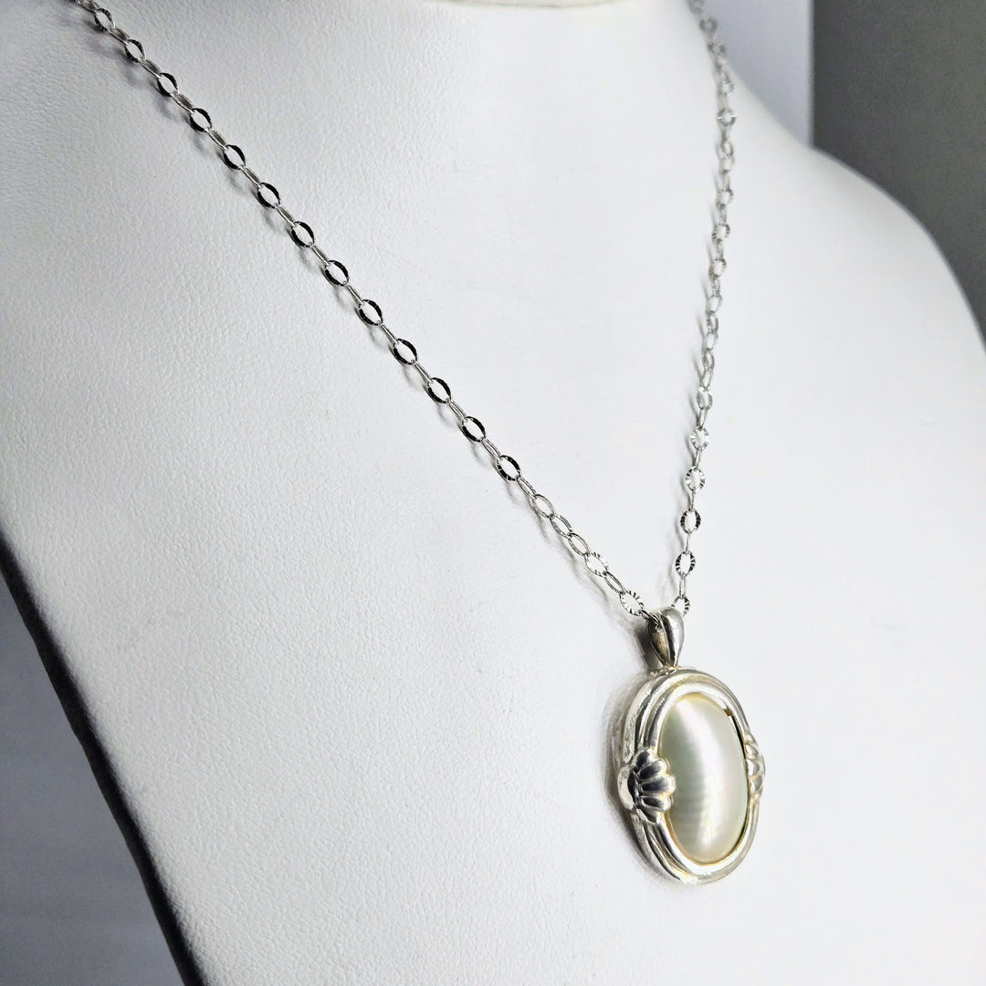 "Old & Nouveau" Pendant Necklace - Mother of Pearl, Sterling