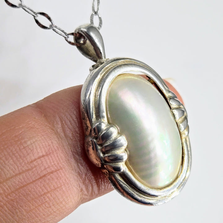 "Old & Nouveau" Pendant Necklace - Mother of Pearl, Sterling