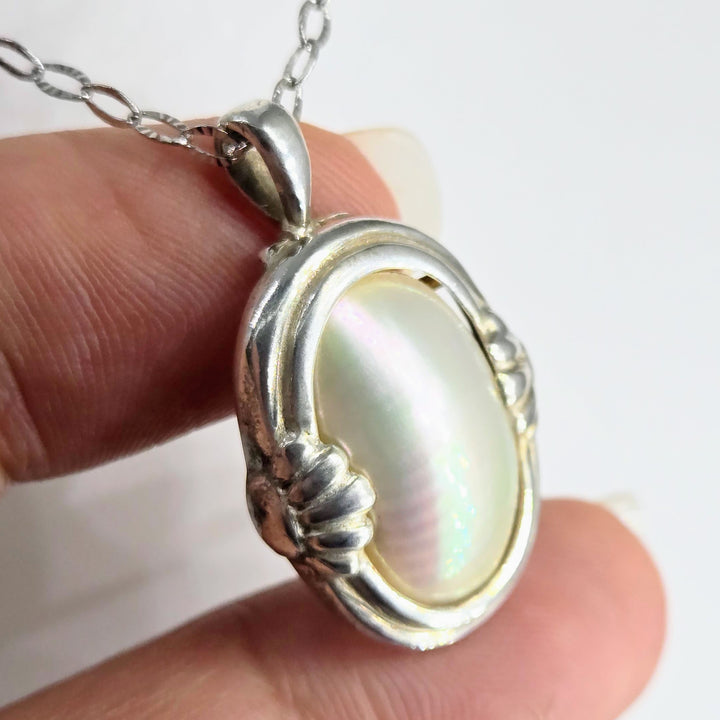 "Old & Nouveau" Pendant Necklace - Mother of Pearl, Sterling