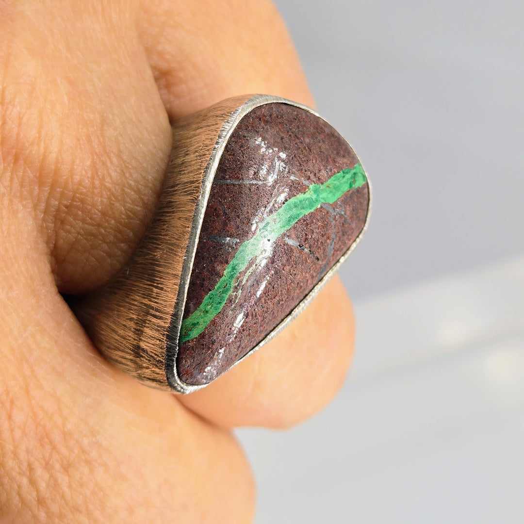 "Thin Mint" Sz 7 Ring - Chrysocholla in Matrix, Sterling