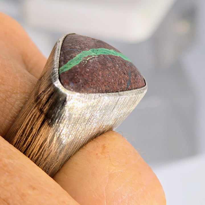 "Thin Mint" Sz 7 Ring - Chrysocholla in Matrix, Sterling