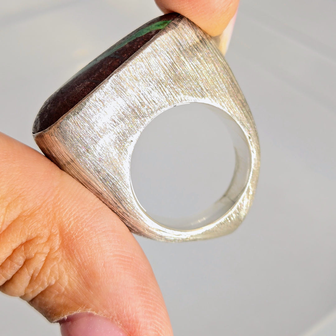 "Thin Mint" Sz 7 Ring - Chrysocholla in Matrix, Sterling