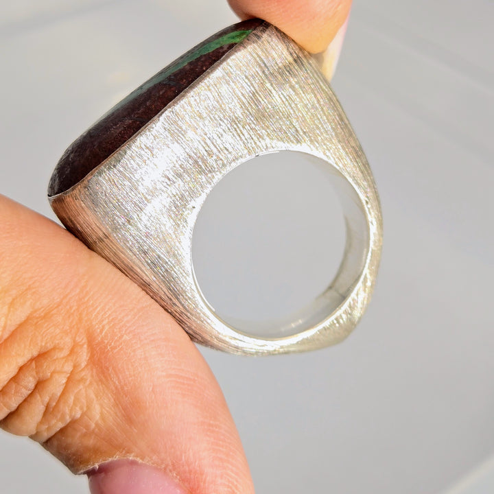 "Thin Mint" Sz 7 Ring - Chrysocholla in Matrix, Sterling