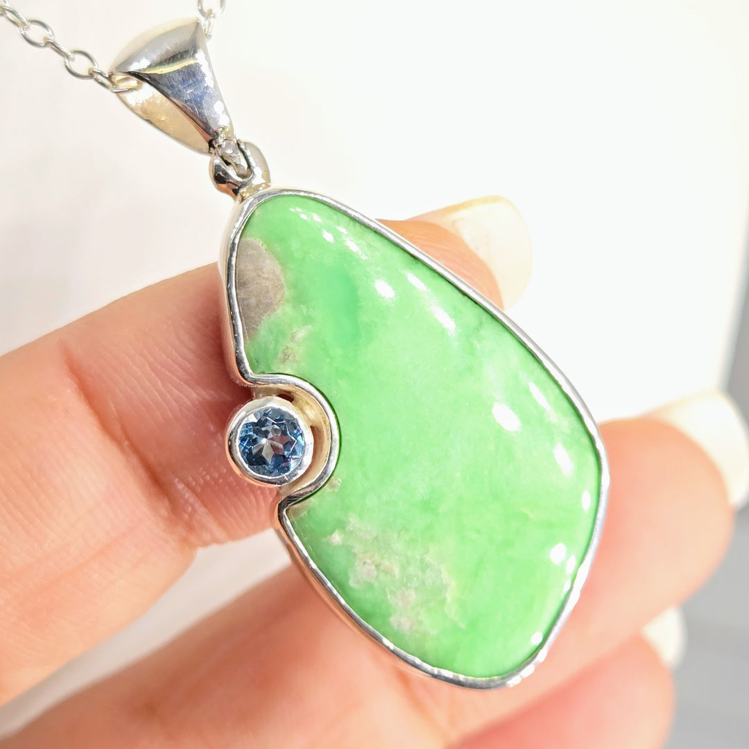 "Creme de Menthe" Pendant Necklace - Variscite, Topaz, Sterling
