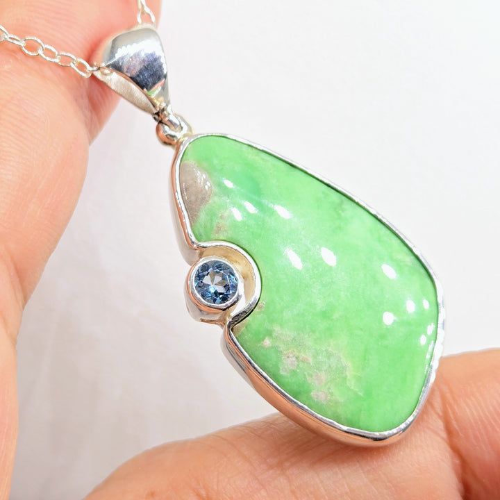 "Creme de Menthe" Pendant Necklace - Variscite, Topaz, Sterling