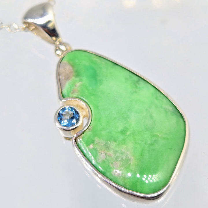 "Creme de Menthe" Pendant Necklace - Variscite, Topaz, Sterling