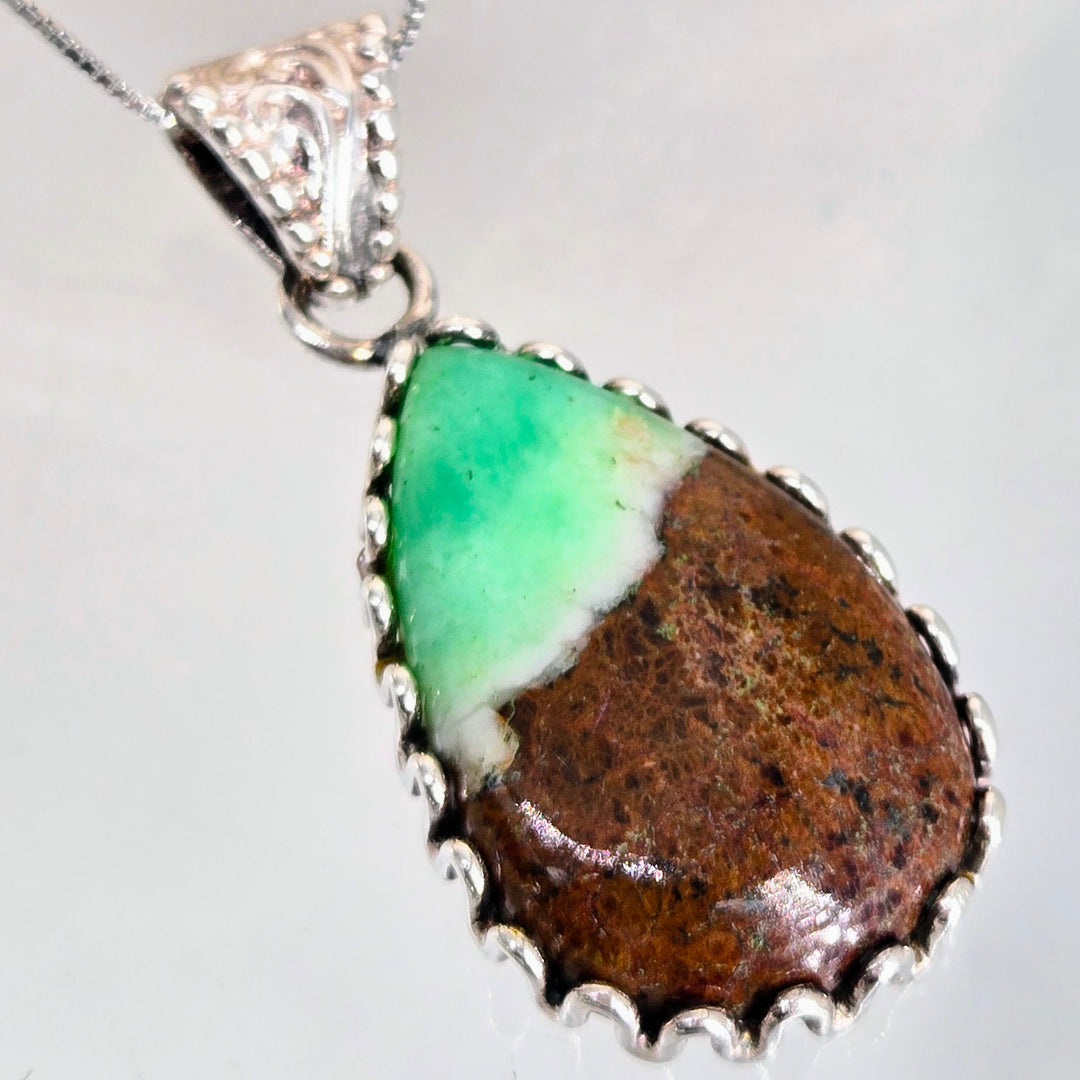 "Mint Chip" Pendant - Boulder Chrysoprase, Sterling