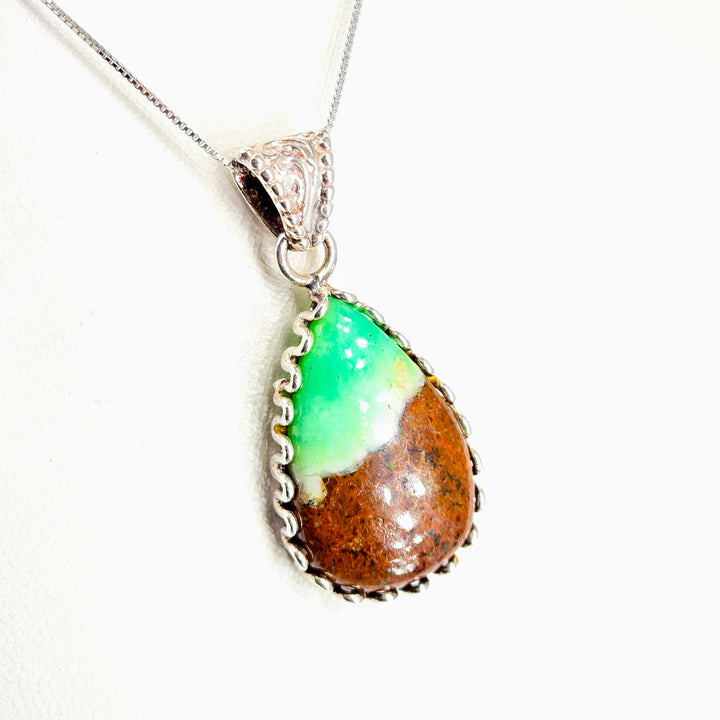 "Mint Chip" Pendant - Boulder Chrysoprase, Sterling