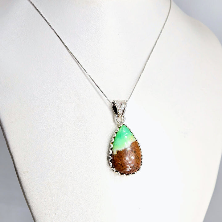 "Mint Chip" Pendant - Boulder Chrysoprase, Sterling