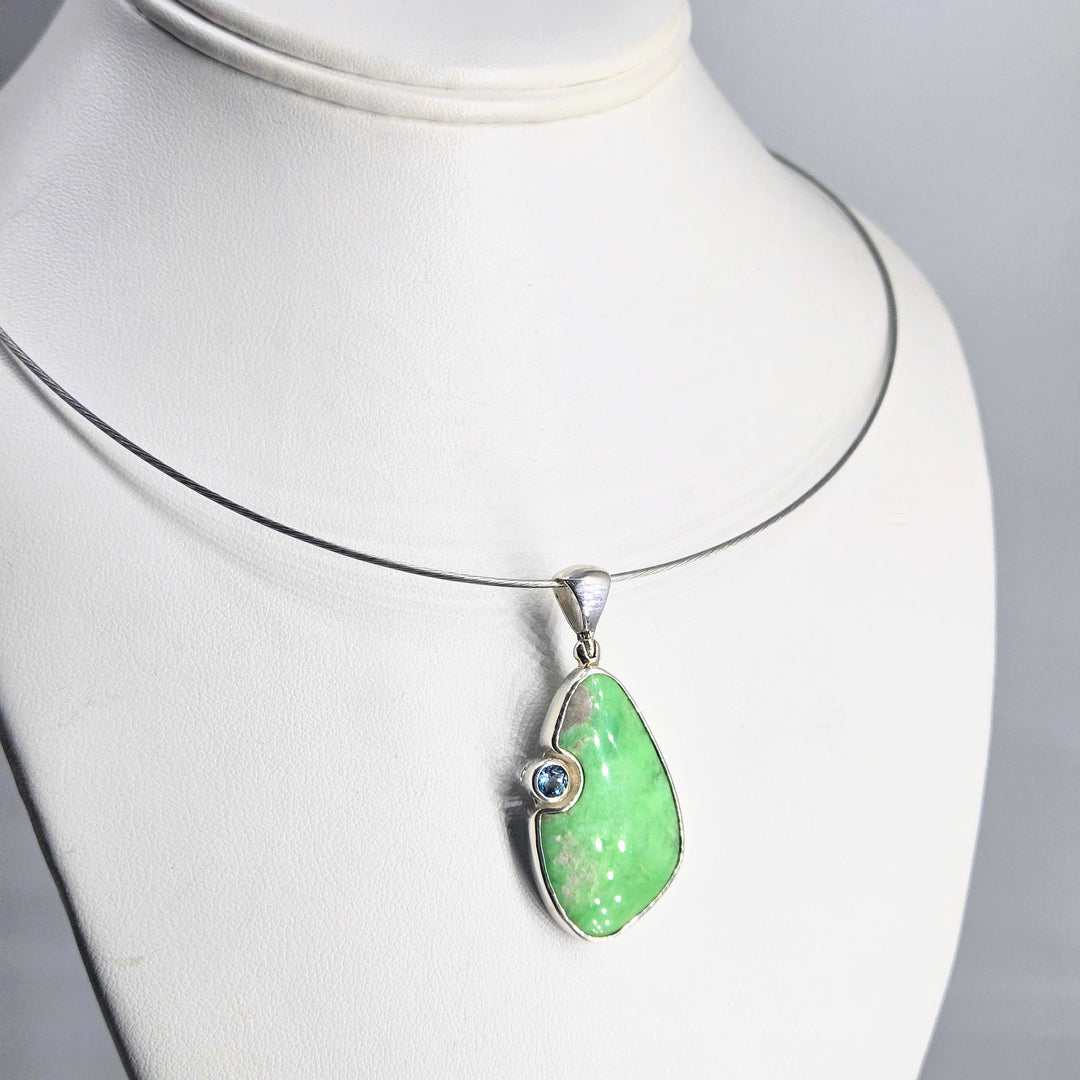 "Creme de Menthe" Pendant Necklace - Variscite, Topaz, Sterling
