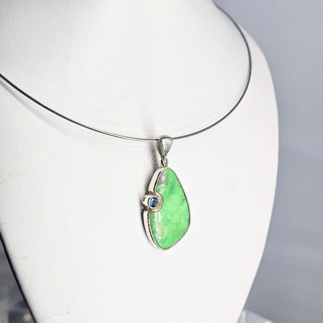 "Creme de Menthe" Pendant Necklace - Variscite, Topaz, Sterling