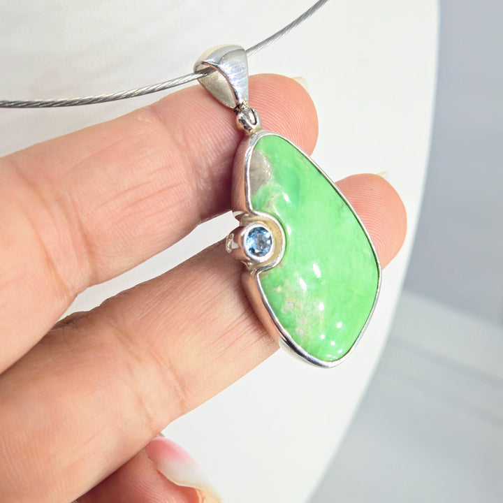 "Creme de Menthe" Pendant Necklace - Variscite, Topaz, Sterling