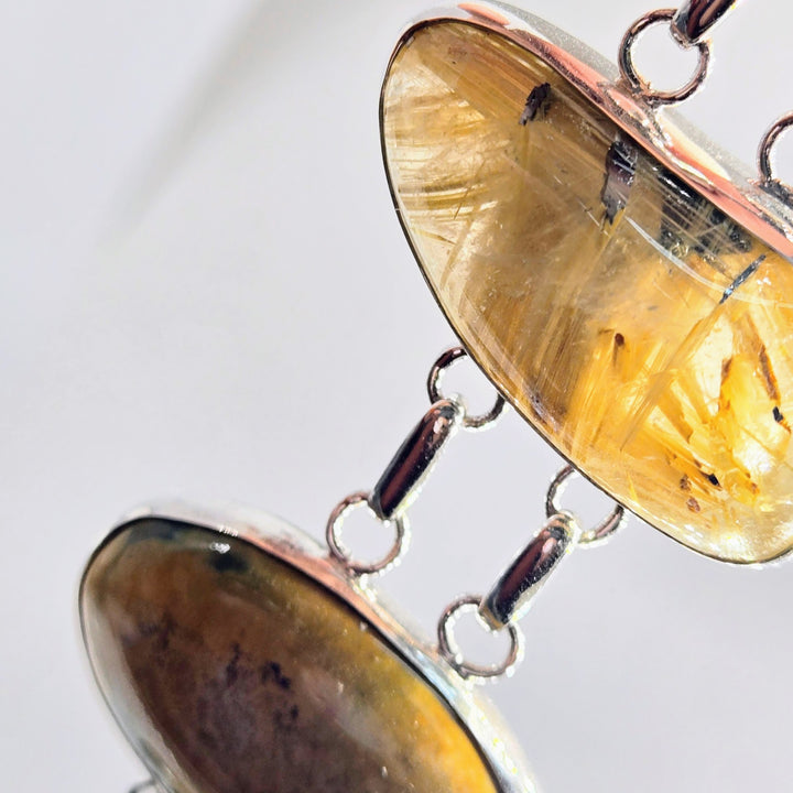 "Golden Sands" 7" - 8" Bracelet - Prasiolite, Druzy, Rutilated Quartz, Ocean Jasper, Anti-tarnish Sterling