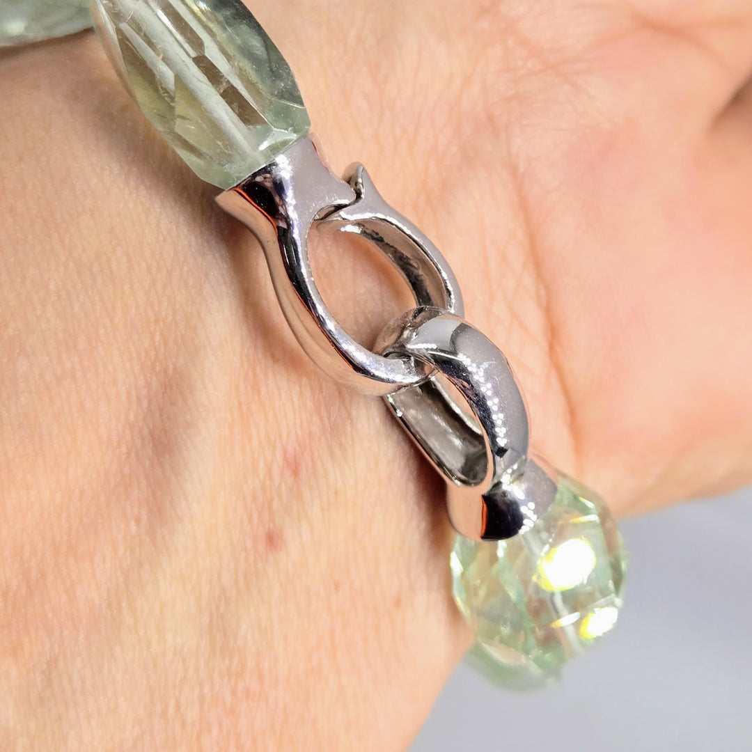 "Fresh Rocks" 7" Bracelet - Prasiolite (Green Amethyst), Citrine, Pearls, Anti-tarnish Sterling