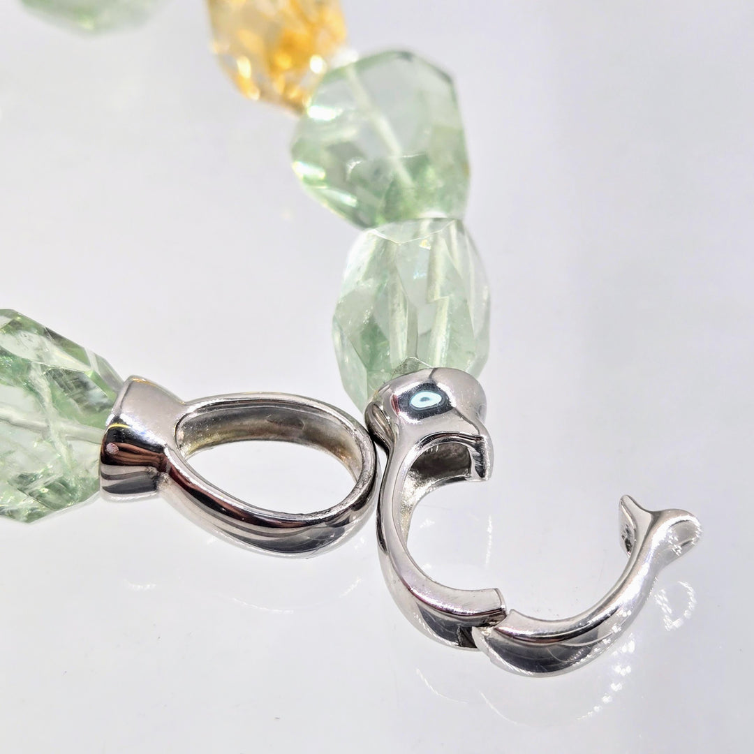 "Fresh Rocks" 7" Bracelet - Prasiolite (Green Amethyst), Citrine, Pearls, Anti-tarnish Sterling