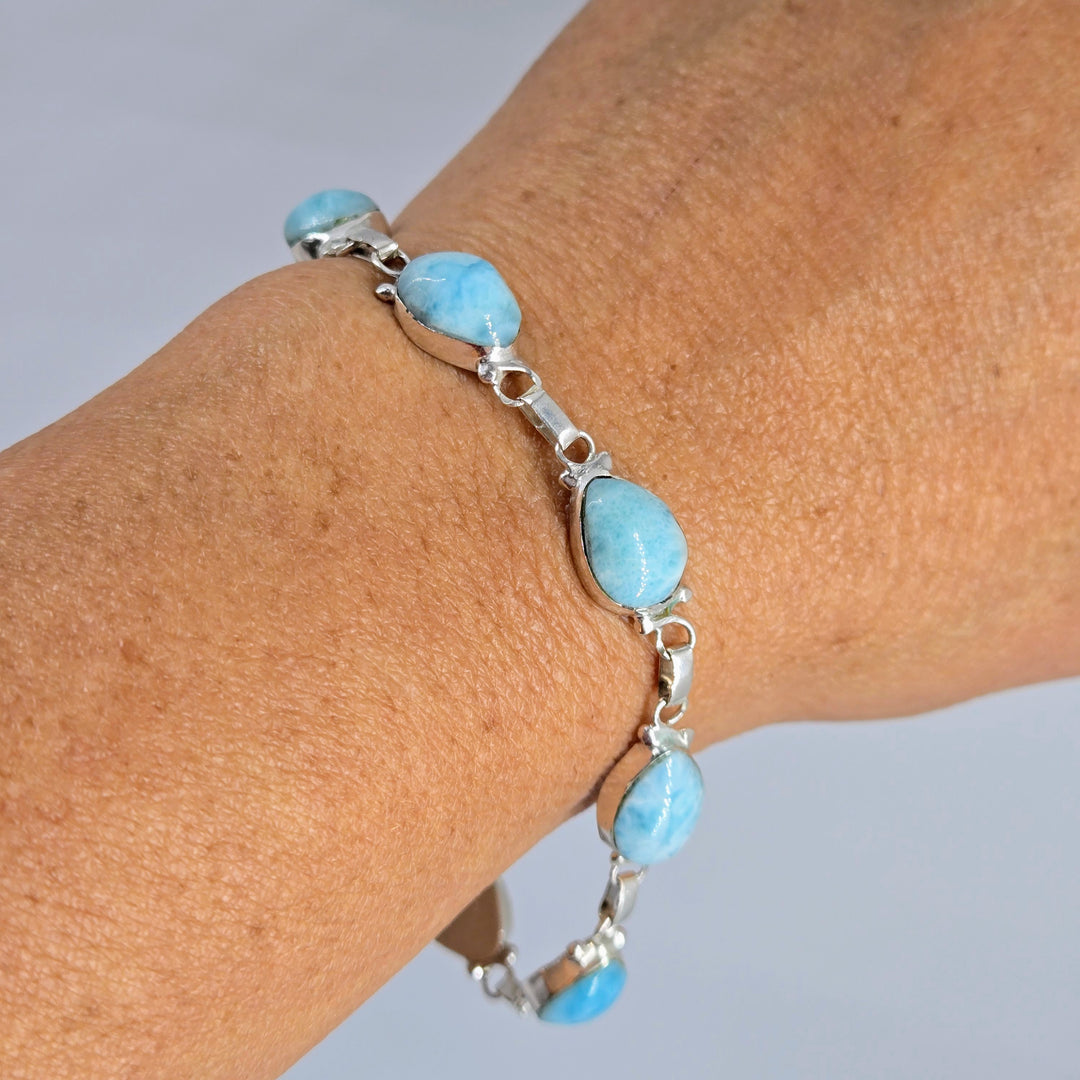 "Sea Drops" 7.5" Bracelet - Larimar, Sterling