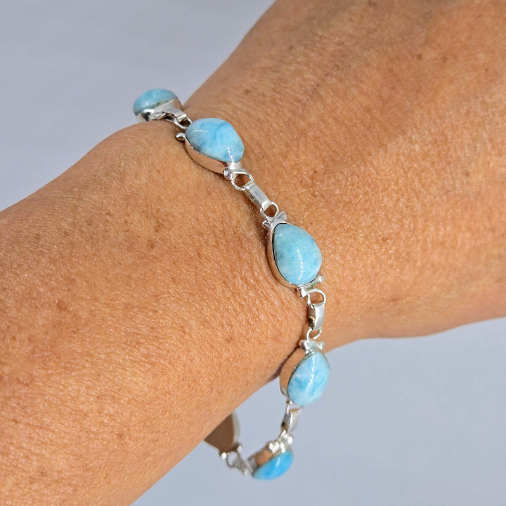 "Sea Drops" 7.5" Bracelet - Larimar, Sterling
