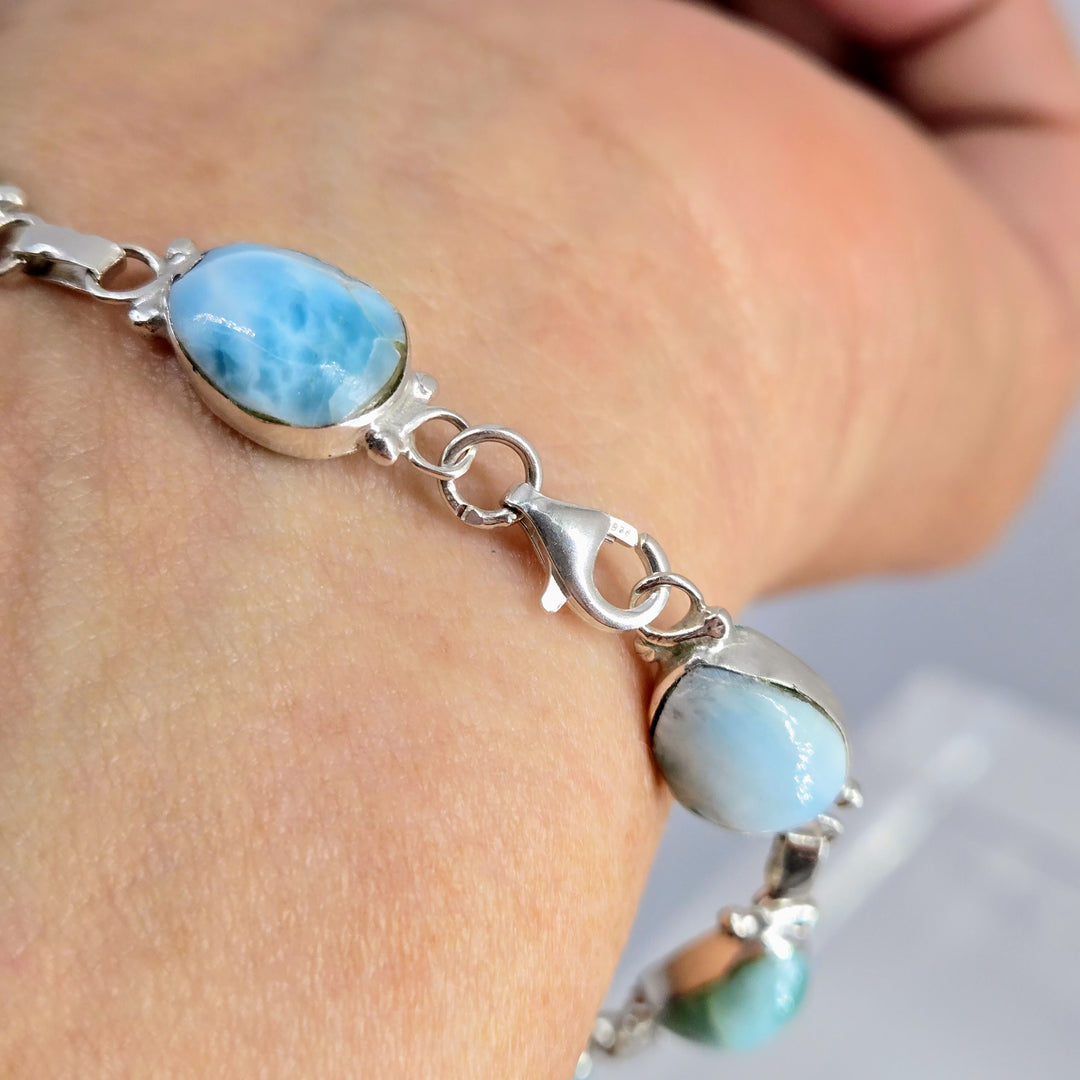 "Sea Drops" 7.5" Bracelet - Larimar, Sterling
