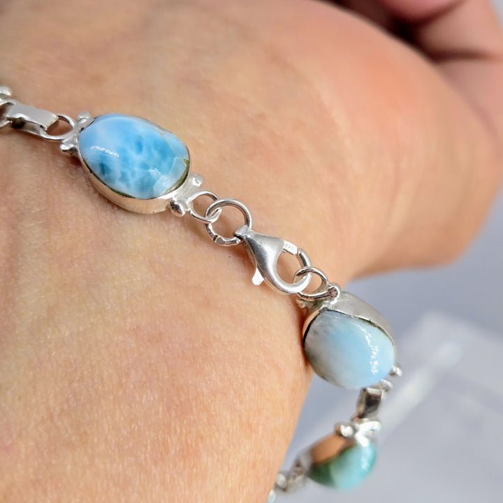 "Sea Drops" 7.5" Bracelet - Larimar, Sterling