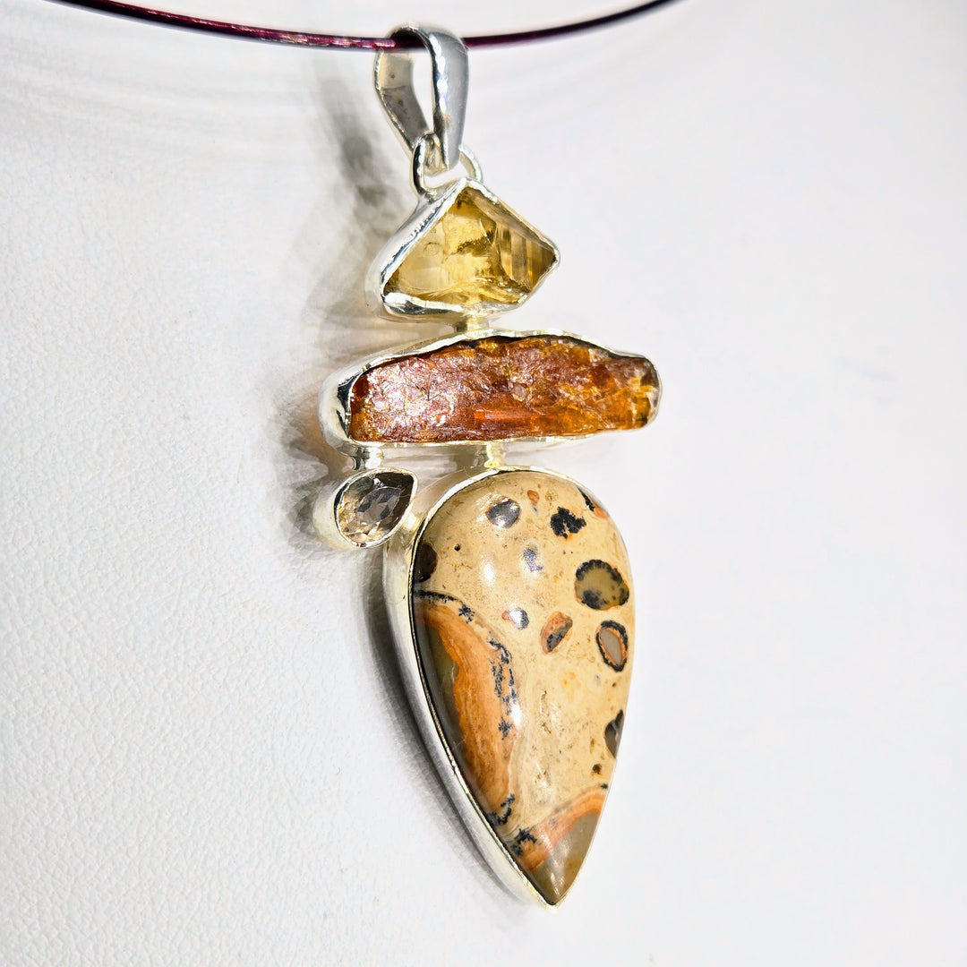 "Butter Pecan" 2.5" Pendant - Bauxite, Kyanite, Citrine, Smoky Quartz, Sterling