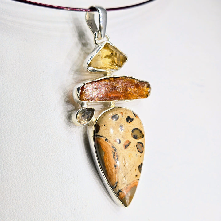 "Butter Pecan" 2.5" Pendant - Bauxite, Kyanite, Citrine, Smoky Quartz, Sterling