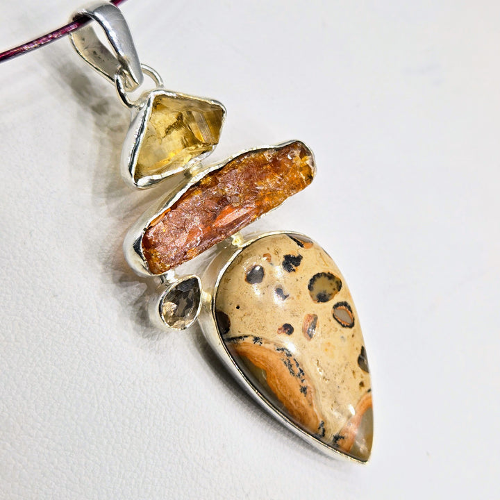 "Butter Pecan" 2.5" Pendant - Bauxite, Kyanite, Citrine, Smoky Quartz, Sterling