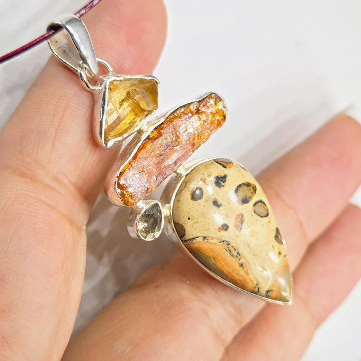 "Butter Pecan" 2.5" Pendant - Bauxite, Kyanite, Citrine, Smoky Quartz, Sterling