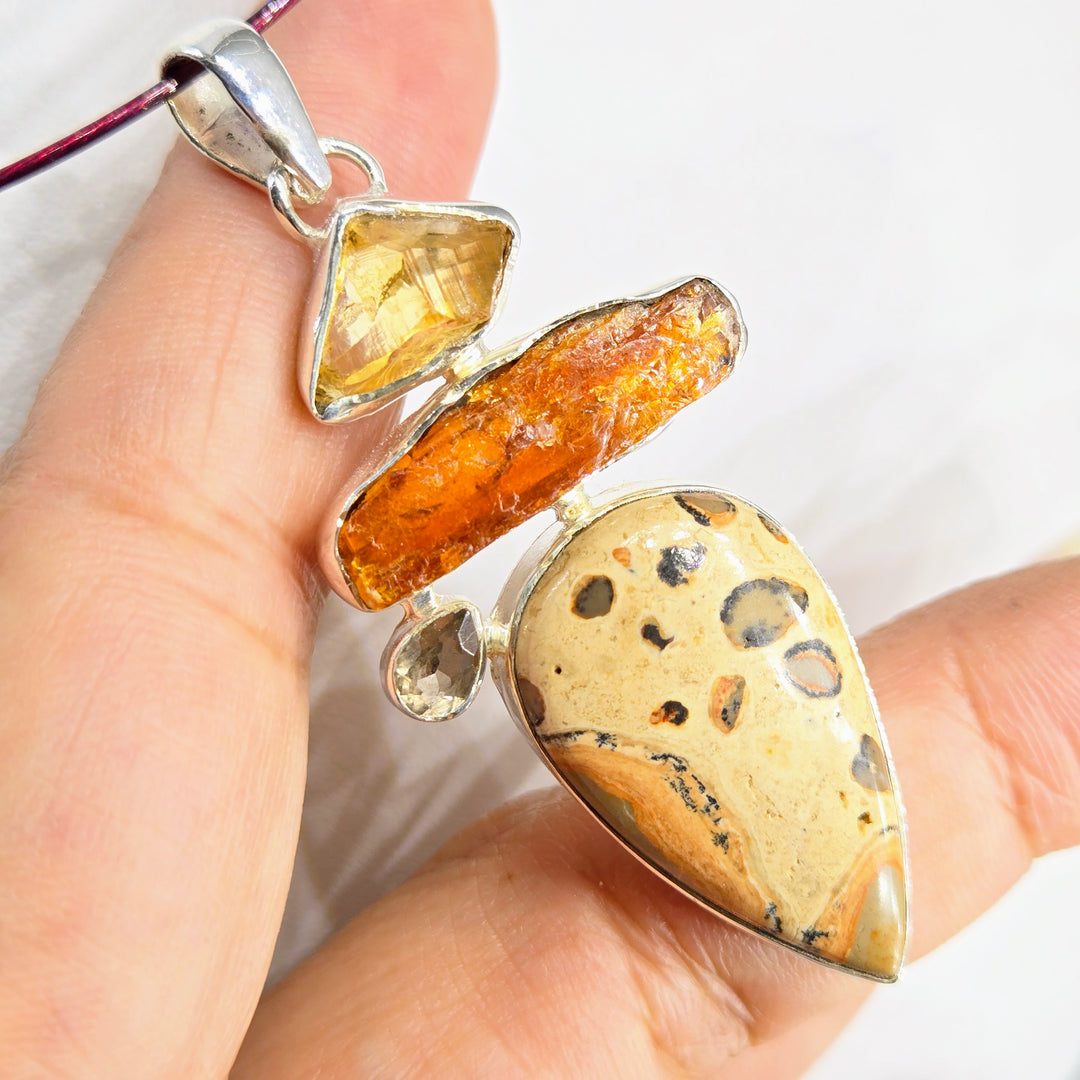 "Butter Pecan" 2.5" Pendant - Bauxite, Kyanite, Citrine, Smoky Quartz, Sterling