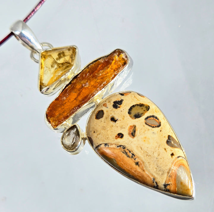 "Butter Pecan" 2.5" Pendant - Bauxite, Kyanite, Citrine, Smoky Quartz, Sterling