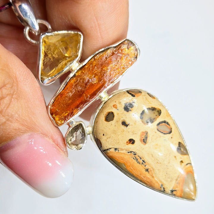 "Butter Pecan" 2.5" Pendant - Bauxite, Kyanite, Citrine, Smoky Quartz, Sterling