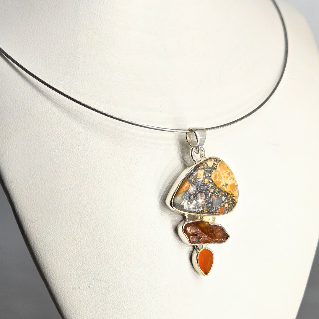 "Toffee Crunch" 2" Pendant - Jasper, Kyanite, Fire Opal, Sterling