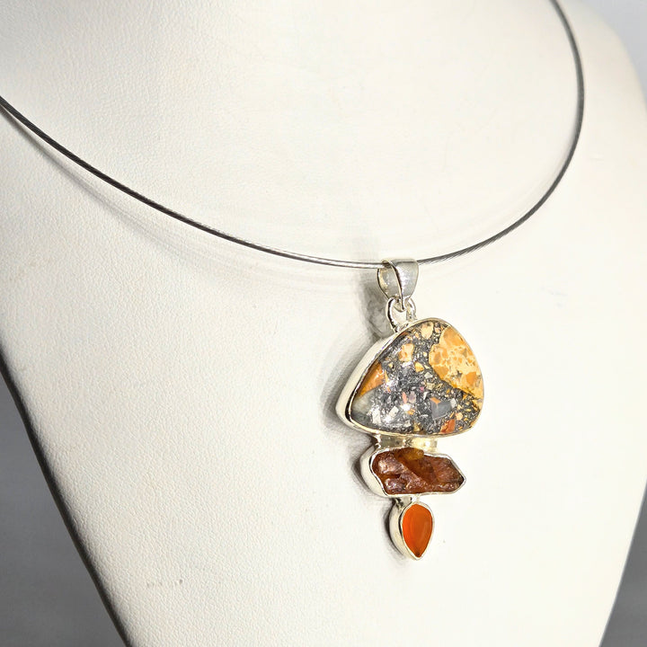 "Toffee Crunch" 2" Pendant - Jasper, Kyanite, Fire Opal, Sterling