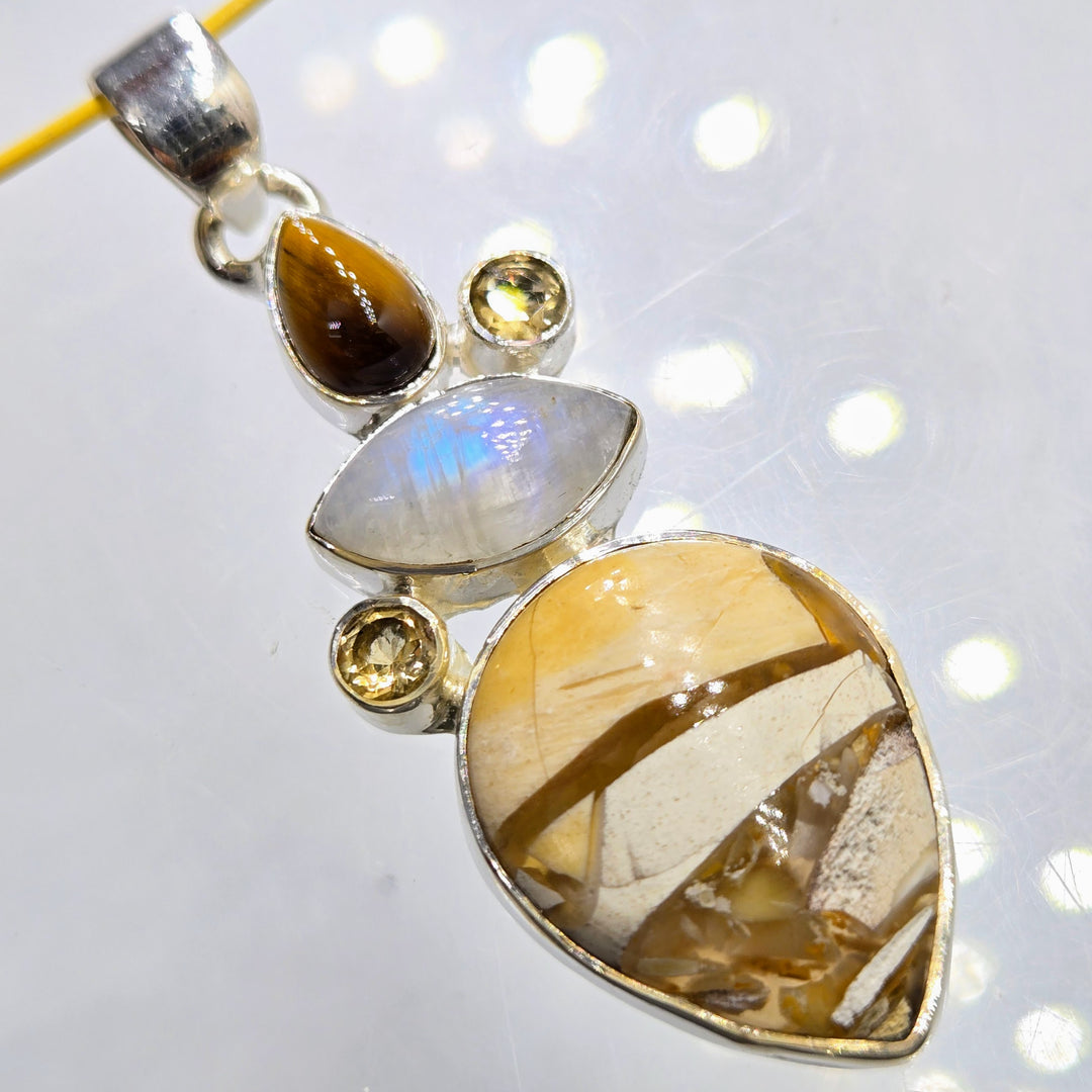 "Butter Creamy-licious!" 2" Pendant - Jasper,  Moonstone, Citrine, Tiger Eye, Sterling
