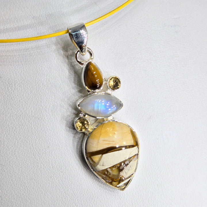 "Butter Creamy-licious!" 2" Pendant - Jasper,  Moonstone, Citrine, Tiger Eye, Sterling