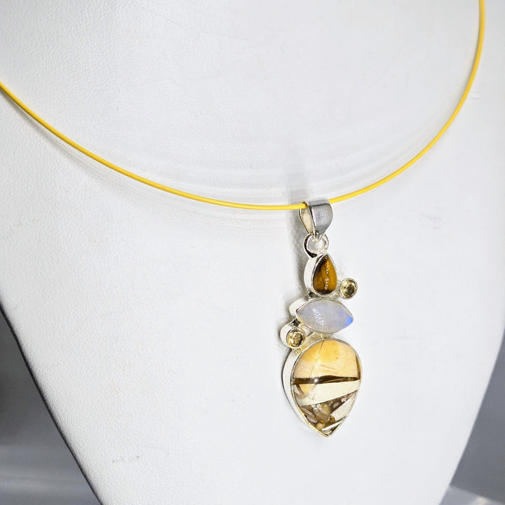 "Butter Creamy-licious!" 2" Pendant - Jasper,  Moonstone, Citrine, Tiger Eye, Sterling