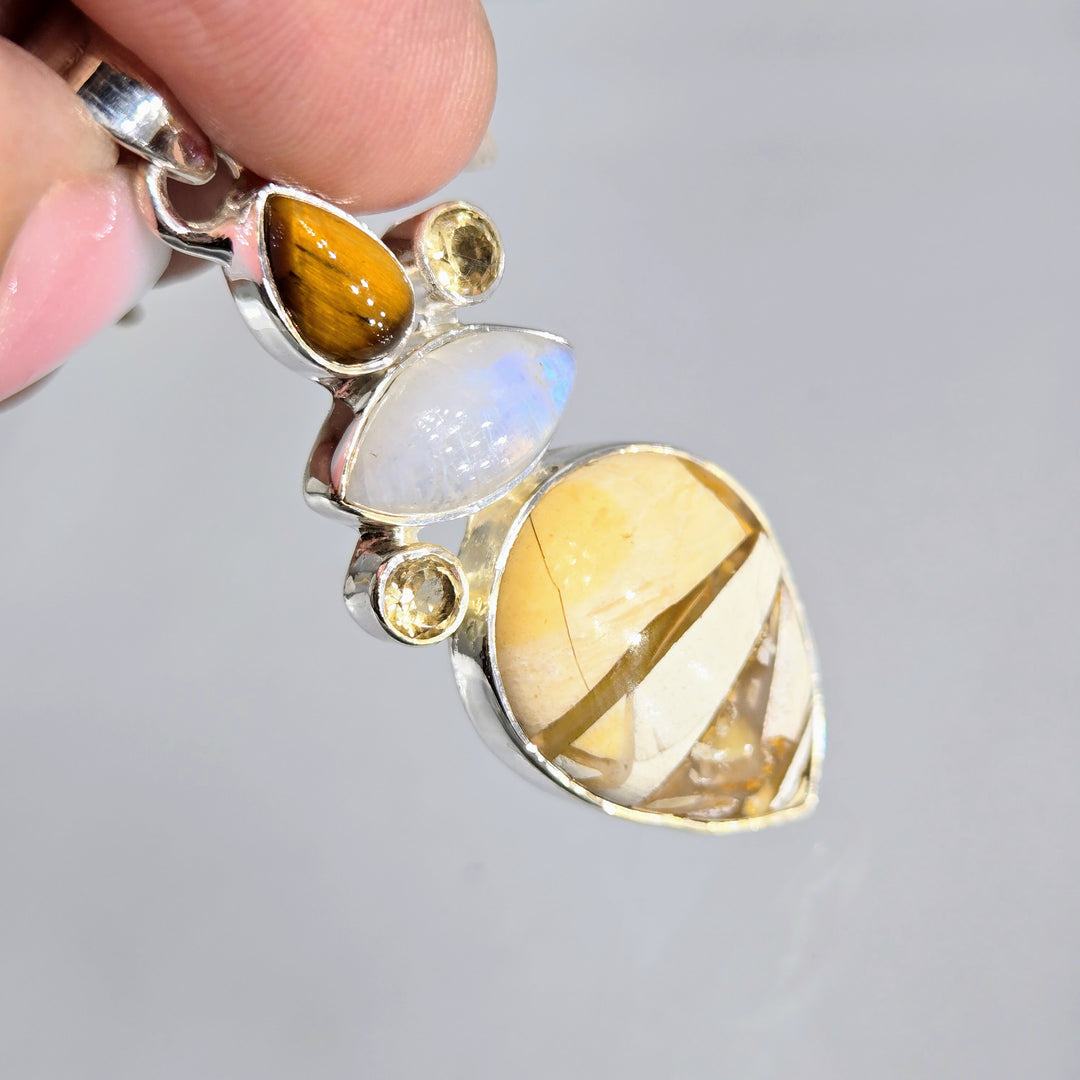 "Butter Creamy-licious!" 2" Pendant - Jasper,  Moonstone, Citrine, Tiger Eye, Sterling