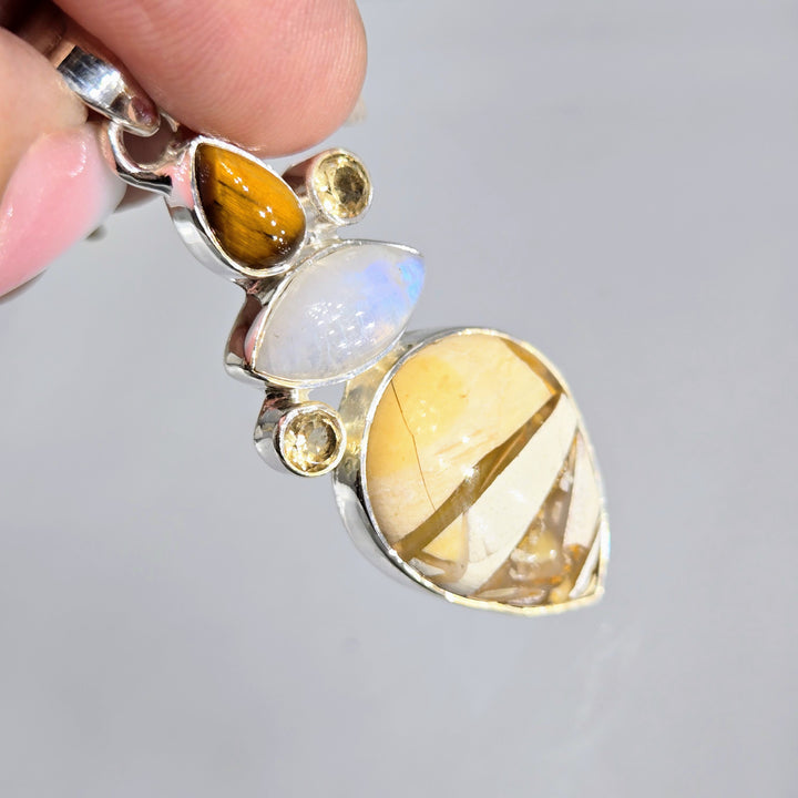 "Butter Creamy-licious!" 2" Pendant - Jasper,  Moonstone, Citrine, Tiger Eye, Sterling