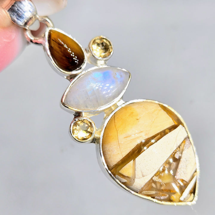 "Butter Creamy-licious!" 2" Pendant - Jasper,  Moonstone, Citrine, Tiger Eye, Sterling