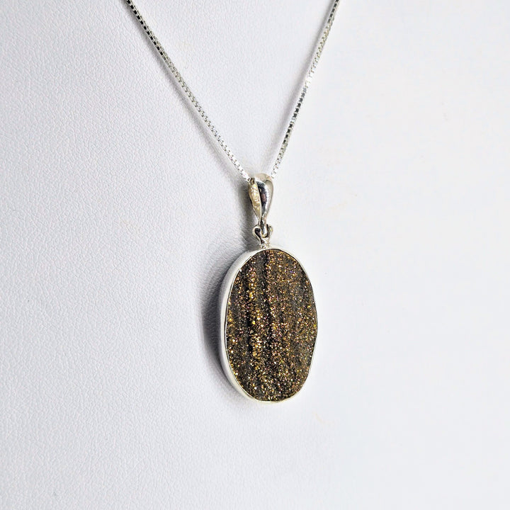 "Golden Sparkler" Pendant Necklace - Titanium Druzy, Sterling