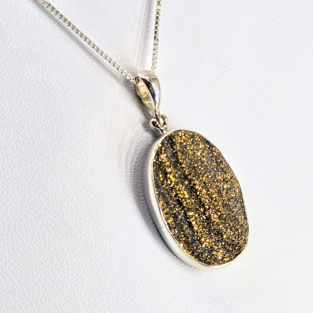 "Golden Sparkler" Pendant Necklace - Titanium Druzy, Sterling