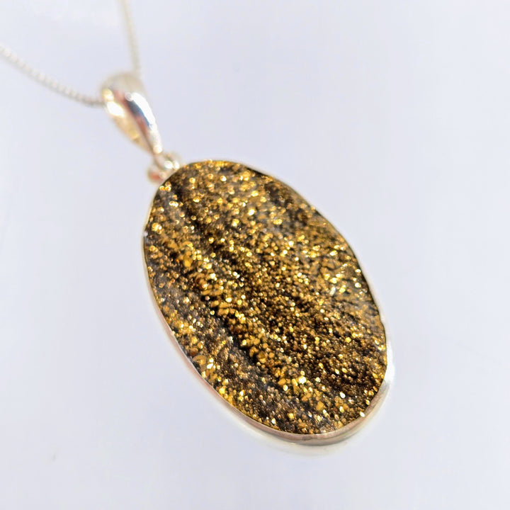 "Golden Sparkler" Pendant Necklace - Titanium Druzy, Sterling